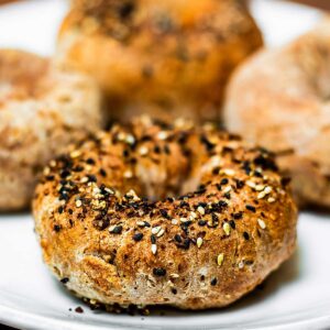 Air fryer whole wheat Greek yogurt bagels recipe card &ndash; high protein homemade bagel with Greek yogurt