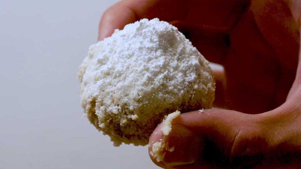 Almond flour wedding cookies batch &ndash; high-protein healthy baking with cottage cheese and protein powder