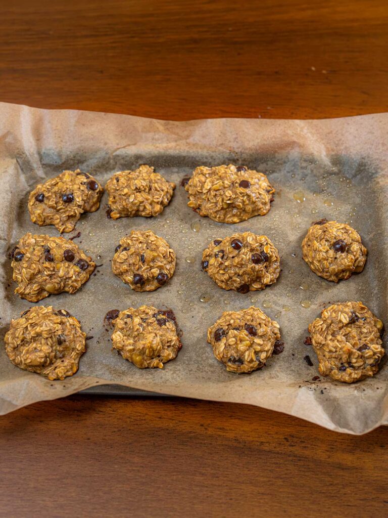 Banana oatmeal protein cookies close-up &ndash; high-protein baked cookie with visible oats and banana