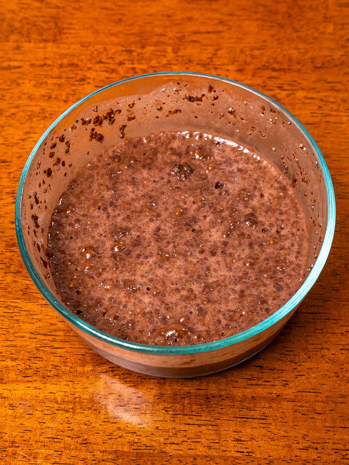Chocolate chia seed protein pudding hero shot &ndash; high-protein healthy dessert with Greek yogurt and cocoa powder