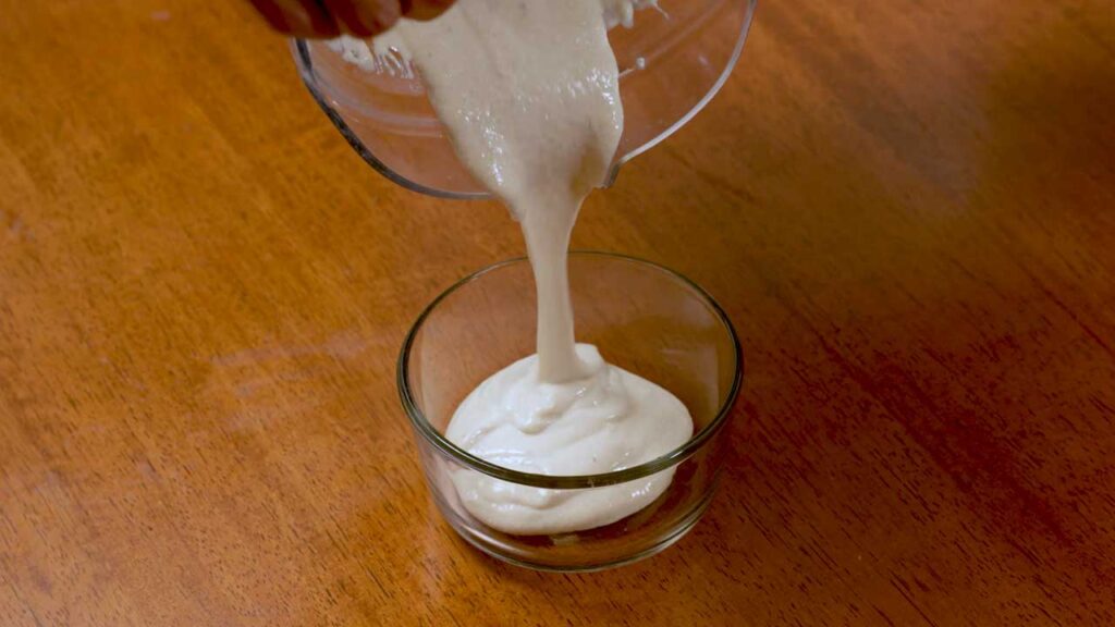 Cottage cheese banana pudding mixing bowl – blending cottage cheese and Greek yogurt for high-protein dessert