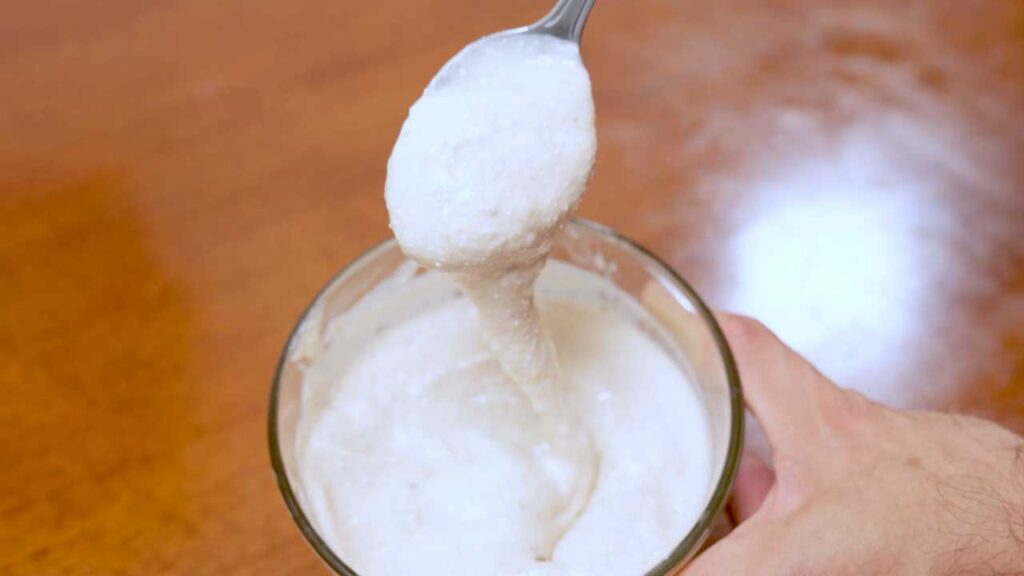 Cottage cheese banana pudding plated serving – high-protein dessert ready to eat with spoon
