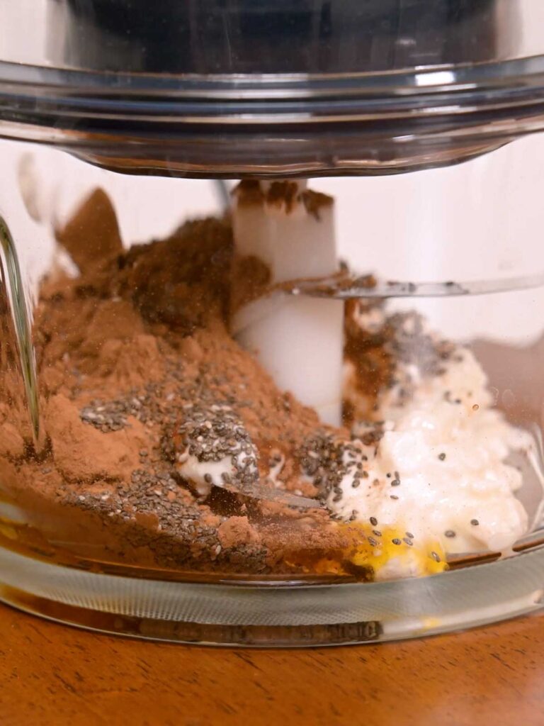 Cottage cheese chocolate mousse close-up &ndash; high-protein dessert with rich chocolate texture