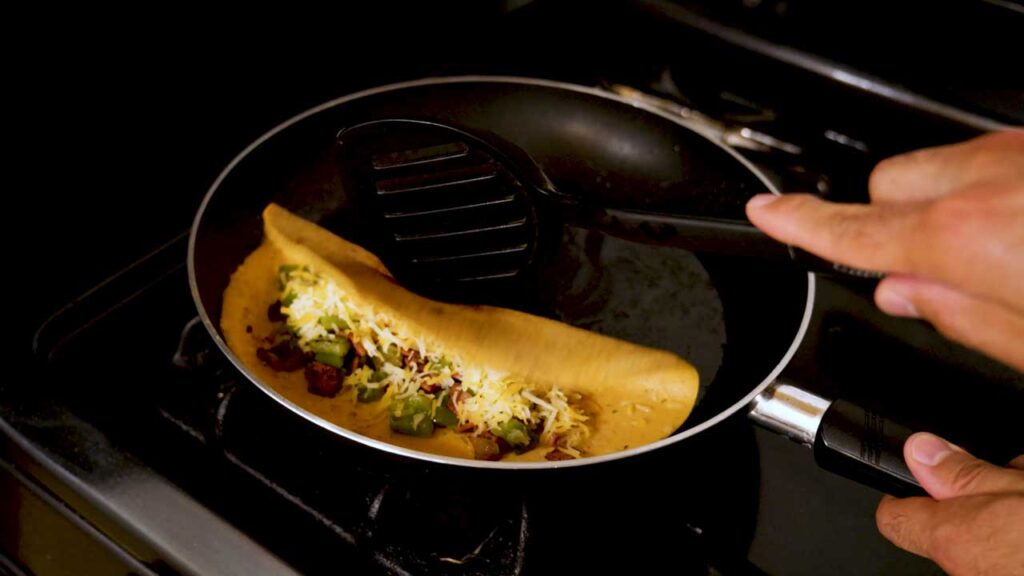 Cottage cheese omelette step by step – cooking high protein breakfast in a skillet