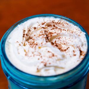 Iced vanilla protein latte recipe card &ndash; high-protein coffee drink with nutrition facts