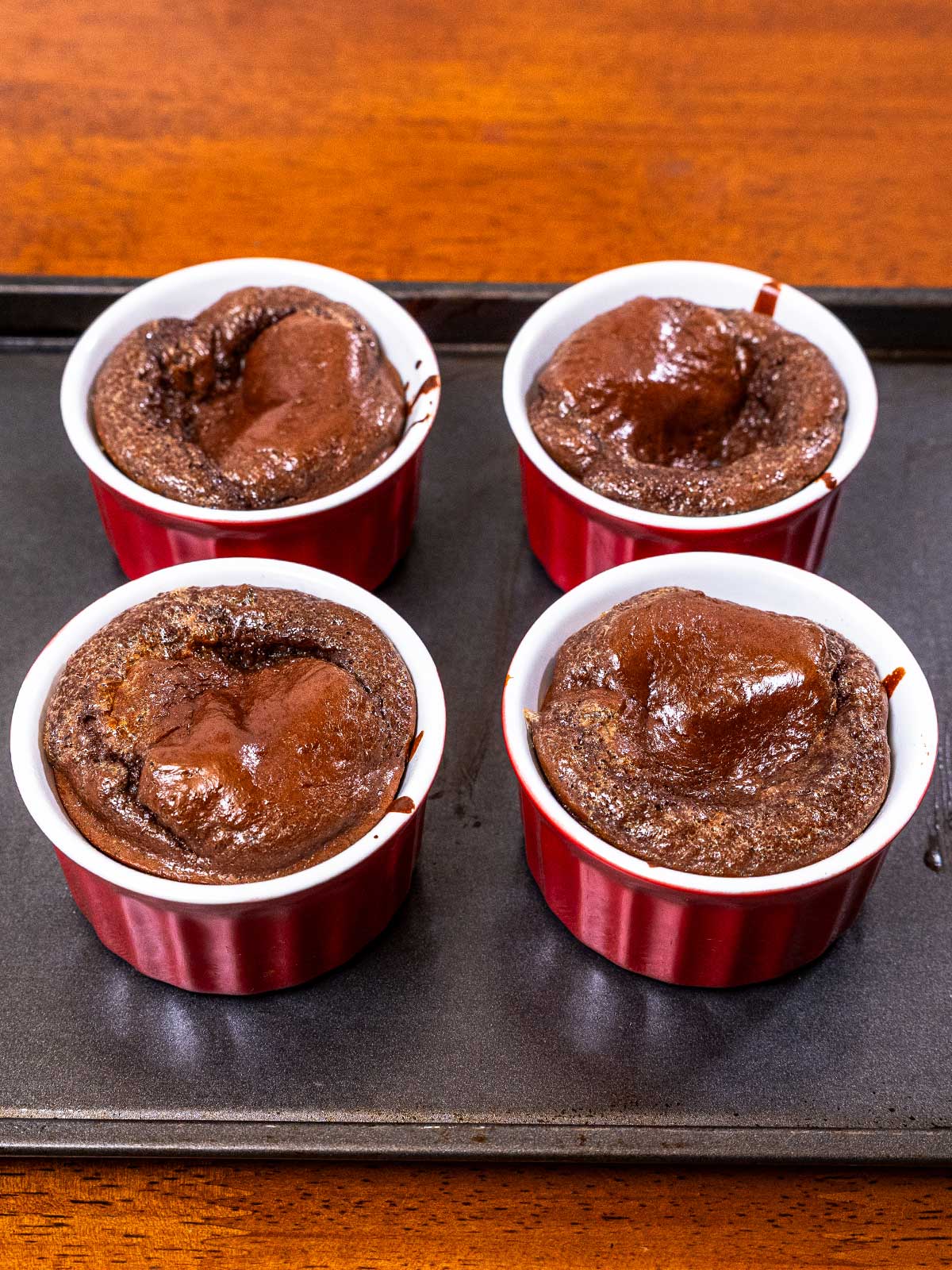 Protein chocolate ramekin cakes finished in ramekins &ndash; easy high-protein chocolate dessert recipe