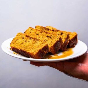 Protein banana bread recipe card &ndash; high-protein breakfast loaf with nutrition facts printed