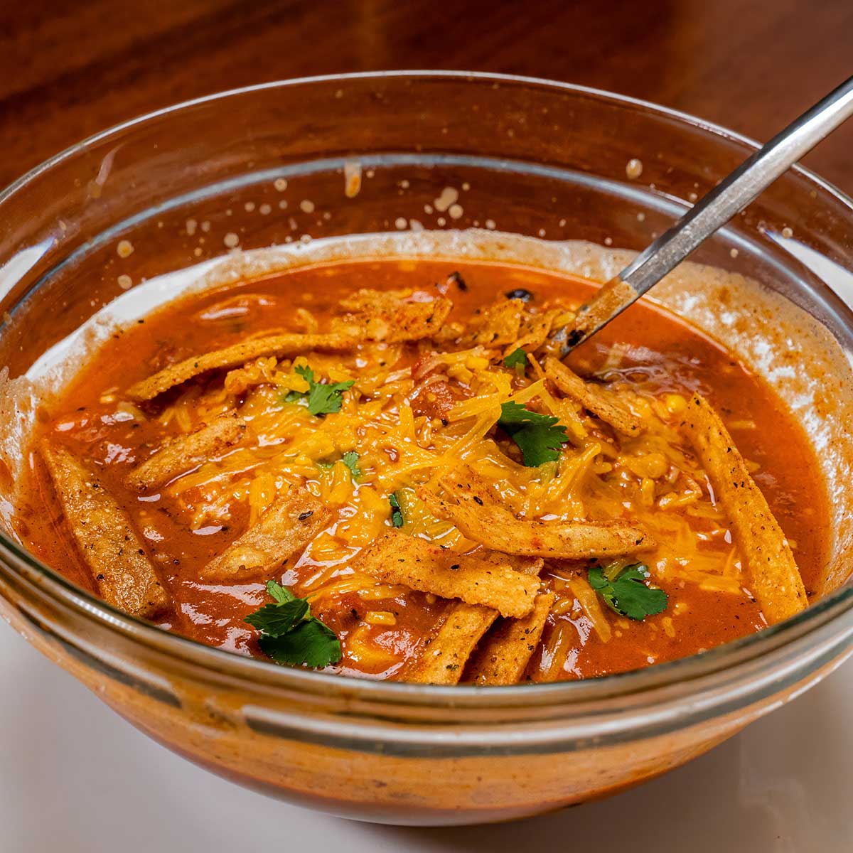 Southwest chicken soup recipe card &ndash; high-protein dinner with black beans, corn, and chicken