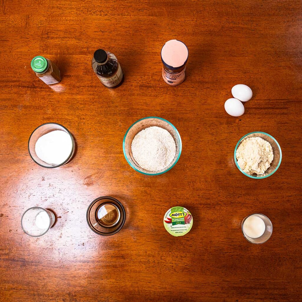 Vanilla protein pancakes ingredients – vanilla protein powder, Greek yogurt, eggs for high-protein recipe