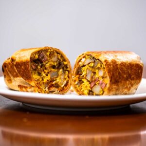 Breakfast burrito with sausage, egg, and cheese &ndash; high protein breakfast meal prep