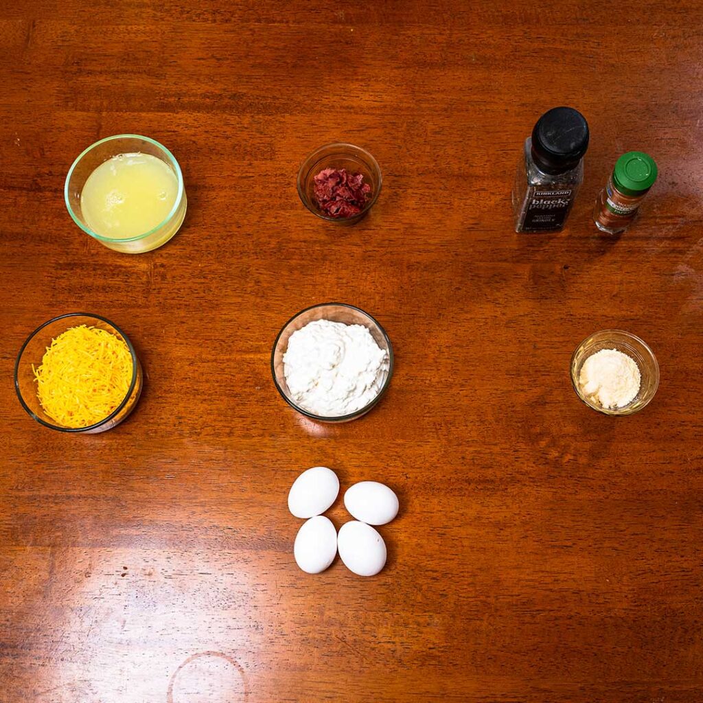 Cottage cheese egg bites ingredients &ndash; eggs, cottage cheese, bacon, cheddar cheese