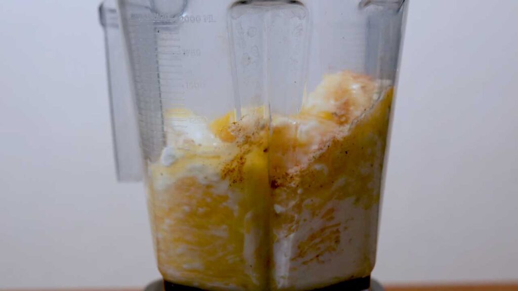 How to make cottage cheese egg bites &ndash; step showing egg mixture being prepared