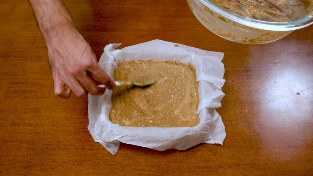 Making protein banana coffee cake – step 1: mixing banana batter with protein powder