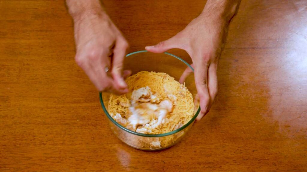 Making quick creamy chicken quesadilla – step 1: starting the high-protein recipe preparation