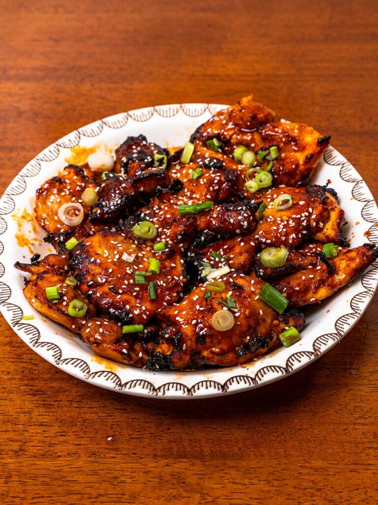 Air fryer korean chicken thighs hero &ndash; high-protein air fryer recipe with glistening glaze