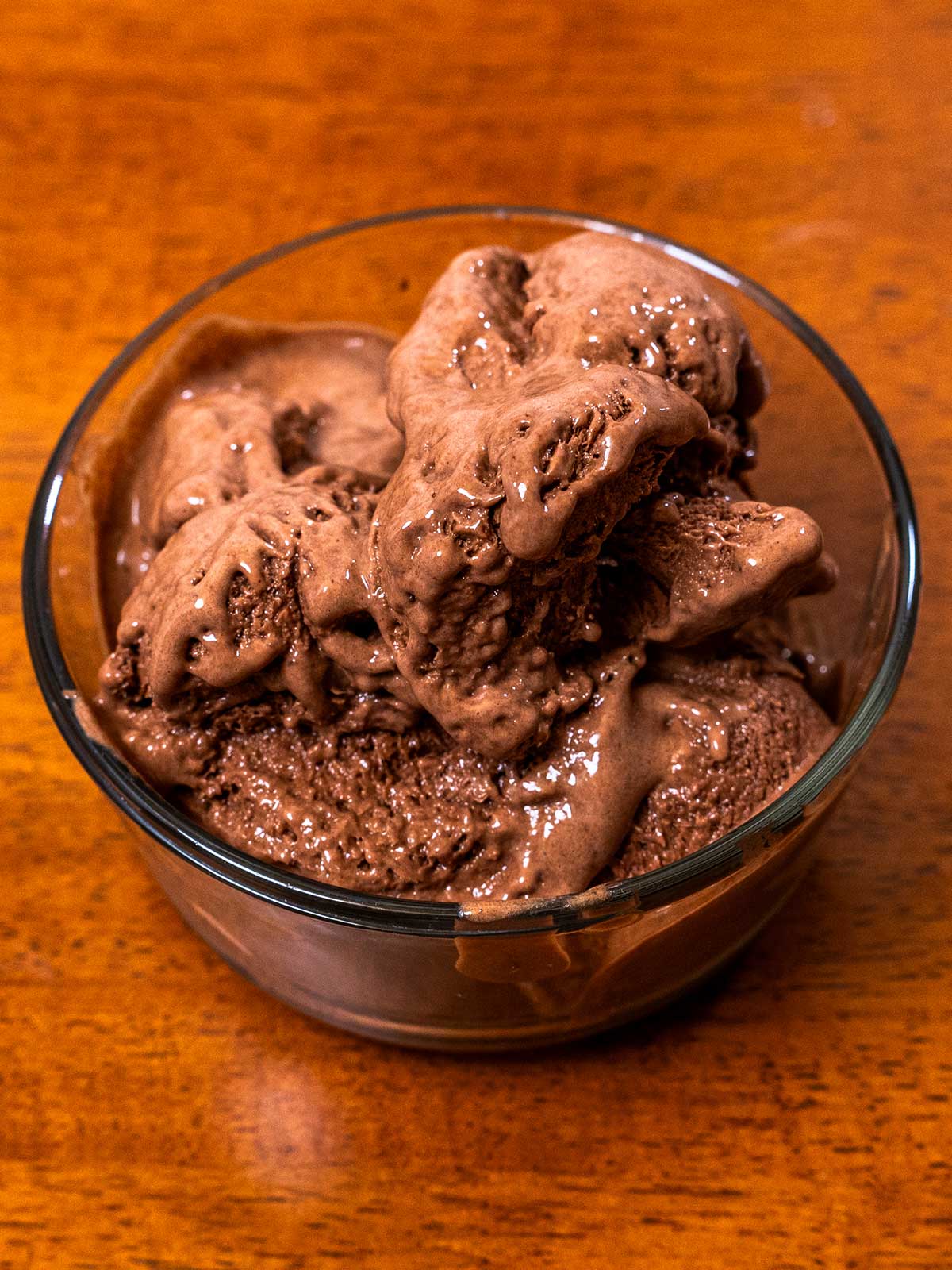 Chocolate peanut butter banana protein nice cream hero, creamy high-protein dessert with banana