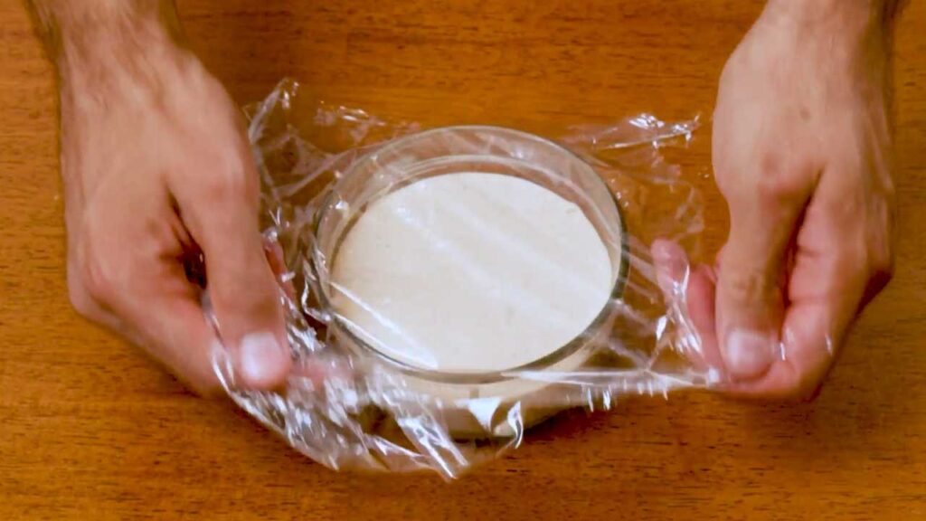 Cottage cheese peanut butter mousse &ndash; close-up of creamy mousse in a glass