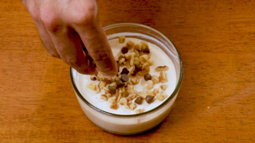 Cottage cheese peanut butter mousse &ndash; plated dessert with peanut butter drizzle