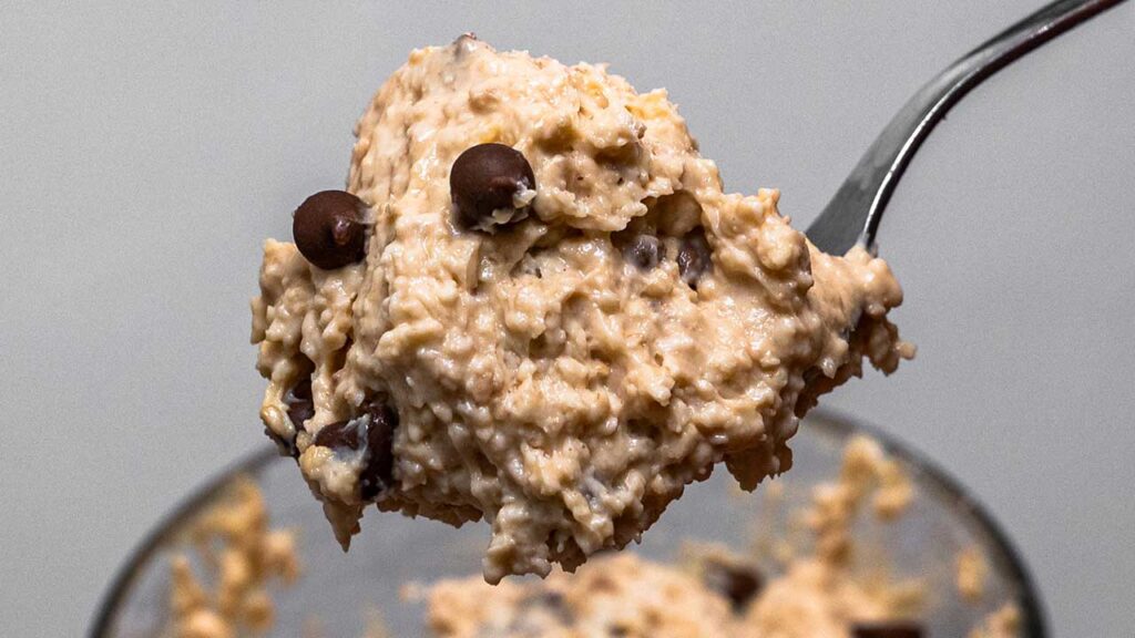 Making protein cookie dough &ndash; mixing ingredients in a glass bowl