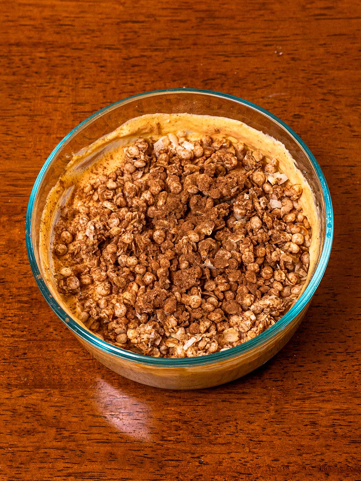 Pumpkin spice protein yogurt bowl hero shot -- Greek yogurt with pumpkin spice topping