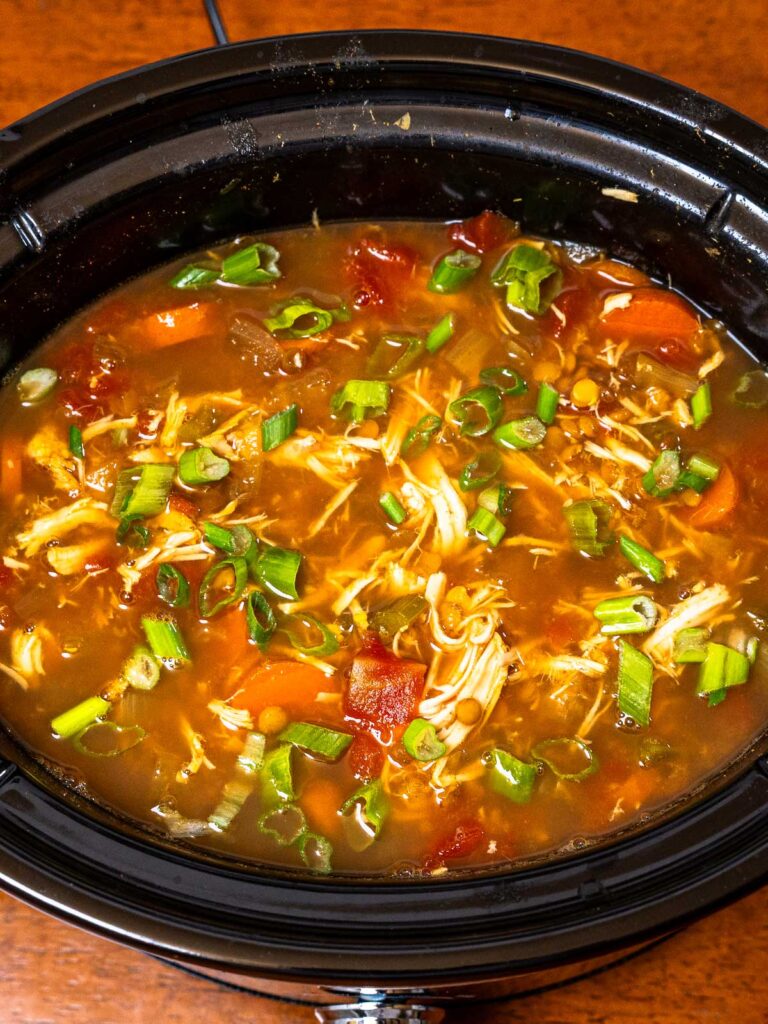 Slow cooker chicken and lentil soup hero &ndash; high-protein slow cooker recipe with chicken and lentils