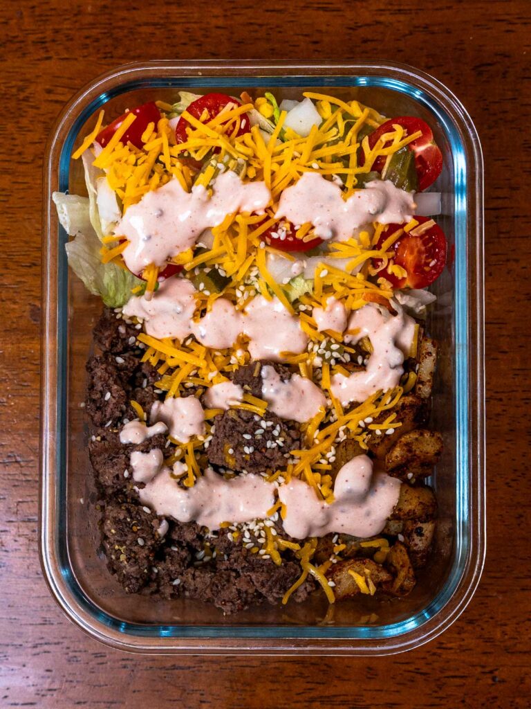 Big Mac protein bowls recipe, a high-protein lunch with burger-inspired flavors