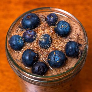 Blueberry vanilla protein smoothie recipe card &ndash; quick high-protein smoothie with blueberries