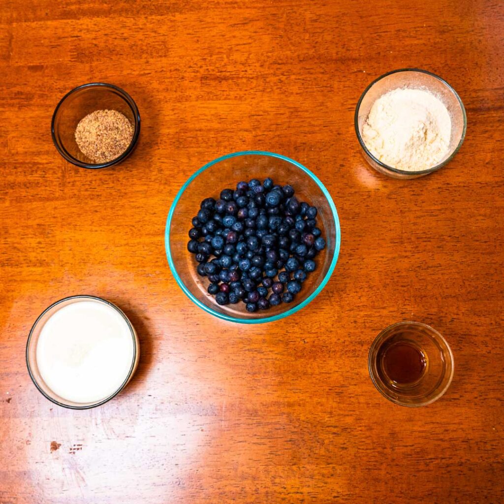 Blueberry vanilla protein smoothie ingredients &ndash; blueberries, vanilla, and protein powder