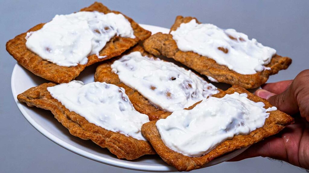 Protein strawberry poptarts, homemade high-protein pastries with a sweet strawberry glaze
