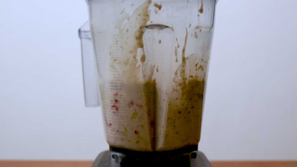 Strawberry banana protein smoothie in progress &ndash; easy high-protein smoothie recipe shot