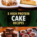 High protein cake recipes, carrot cake bars, cheesecake, brownie squares, and chocolate lava cakes