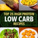 High protein low carb recipes, egg muffins, lettuce cups with ground meat, and crispy chicken fritters